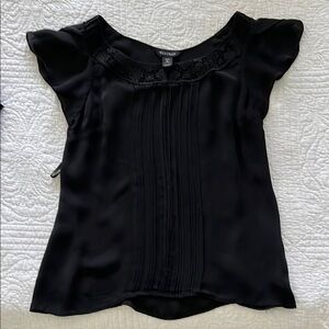 White House Black Market Black Flutter Sleeve Blouse with Bib Collar